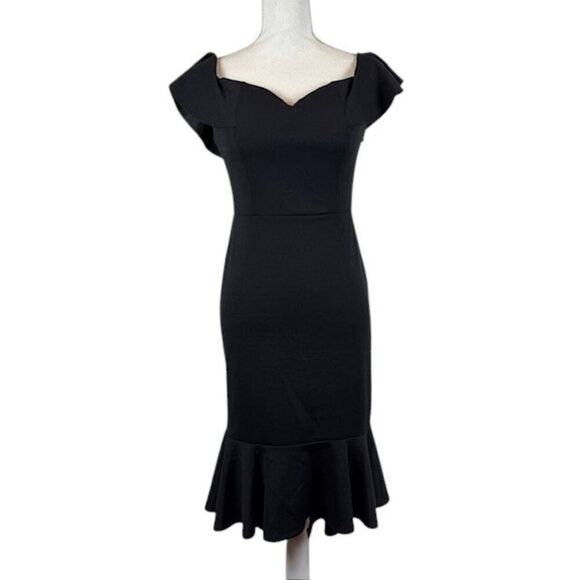 Bailey Blue Black Cocktail Dress Pullover Stretch On or Off Shoulder Hi-Lo small - Picture 1 of 12